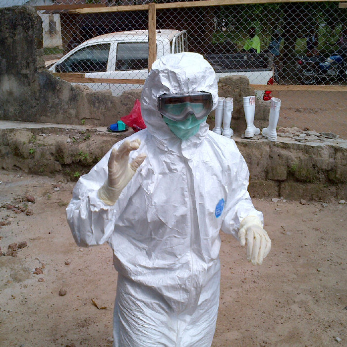 Megan Casey is shown in Sierra Leone, where she evaluated hospital and clinic infection control practices during the Ebola outbreak. Credit: Megan Casey
