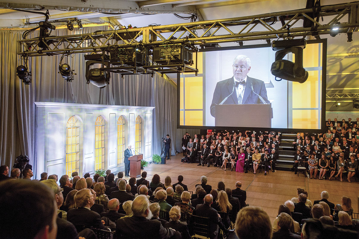 Chancellor Robert M. Gates '65, L.H.D. '98 holds the crowd at rapt attention during the For The Bold campaign public launch program.