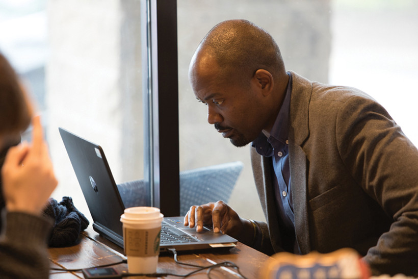 SETTING UP SHOP: Hughes McLean, a representative from the Virginia Department of Veterans Services, is on hand every Military Monday to help file some claims on the spot.