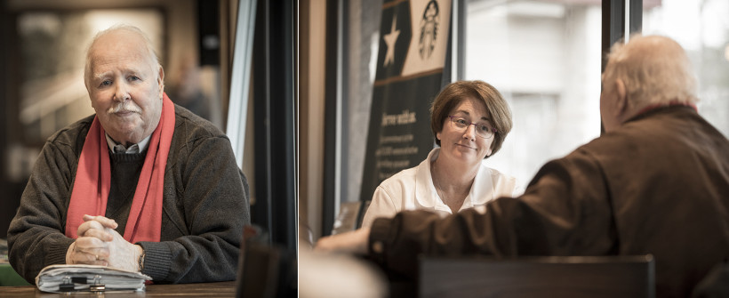 HANDS ON: In March, veteran Marc Jacob (left) attended a Military Mondays at the McLaws Circle Starbucks in Williamsburg. Patricia Roberts (middle) originated the Military Mondays idea, which is now nationwide.