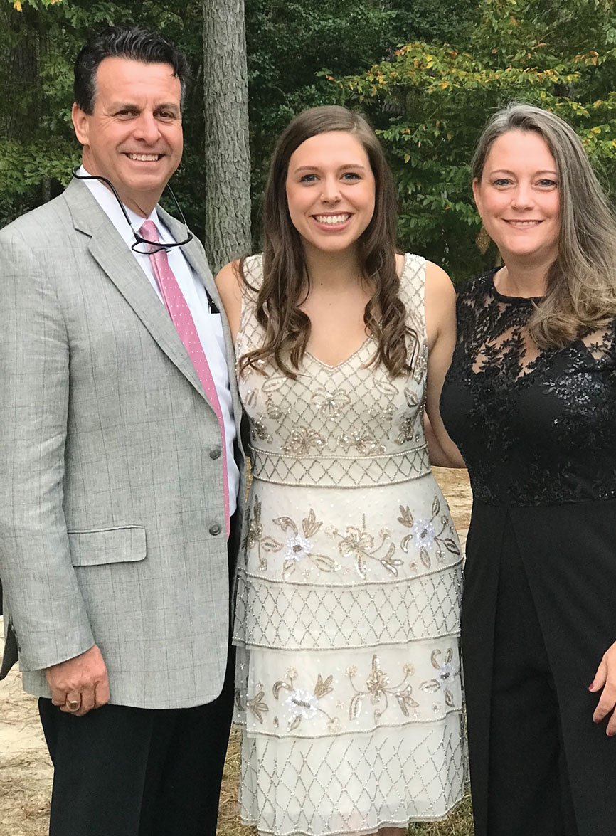 COMING HOME: Rick Overy ’88, Lara Shearin Overy ’08 and their daughter Isabel Overy ’19 remain connected to William & Mary and the Alumni House.