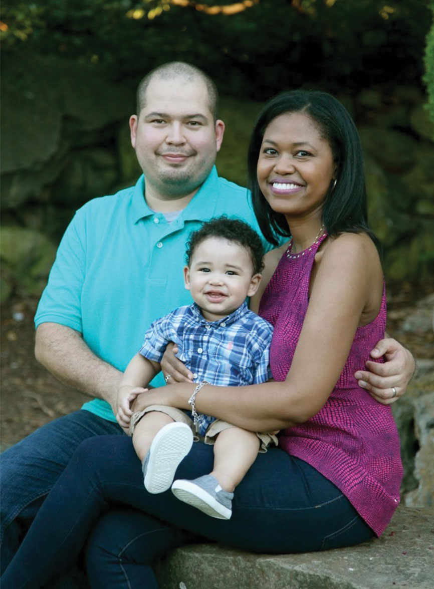 Candice Hatcher-Solis ’07 (shown with her husband, Ernesto Solis Jr., and son, Ernesto Solis III) is committed to encouraging and mentoring the next generation of scientists.