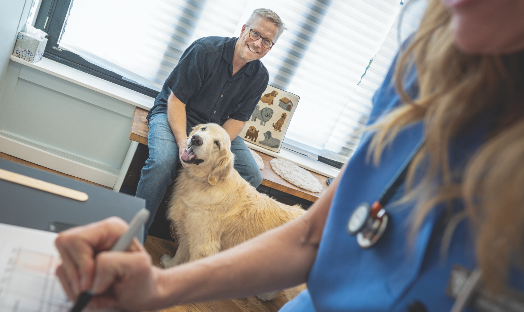 Haworth's dog, Bridger, being seen by oncologist