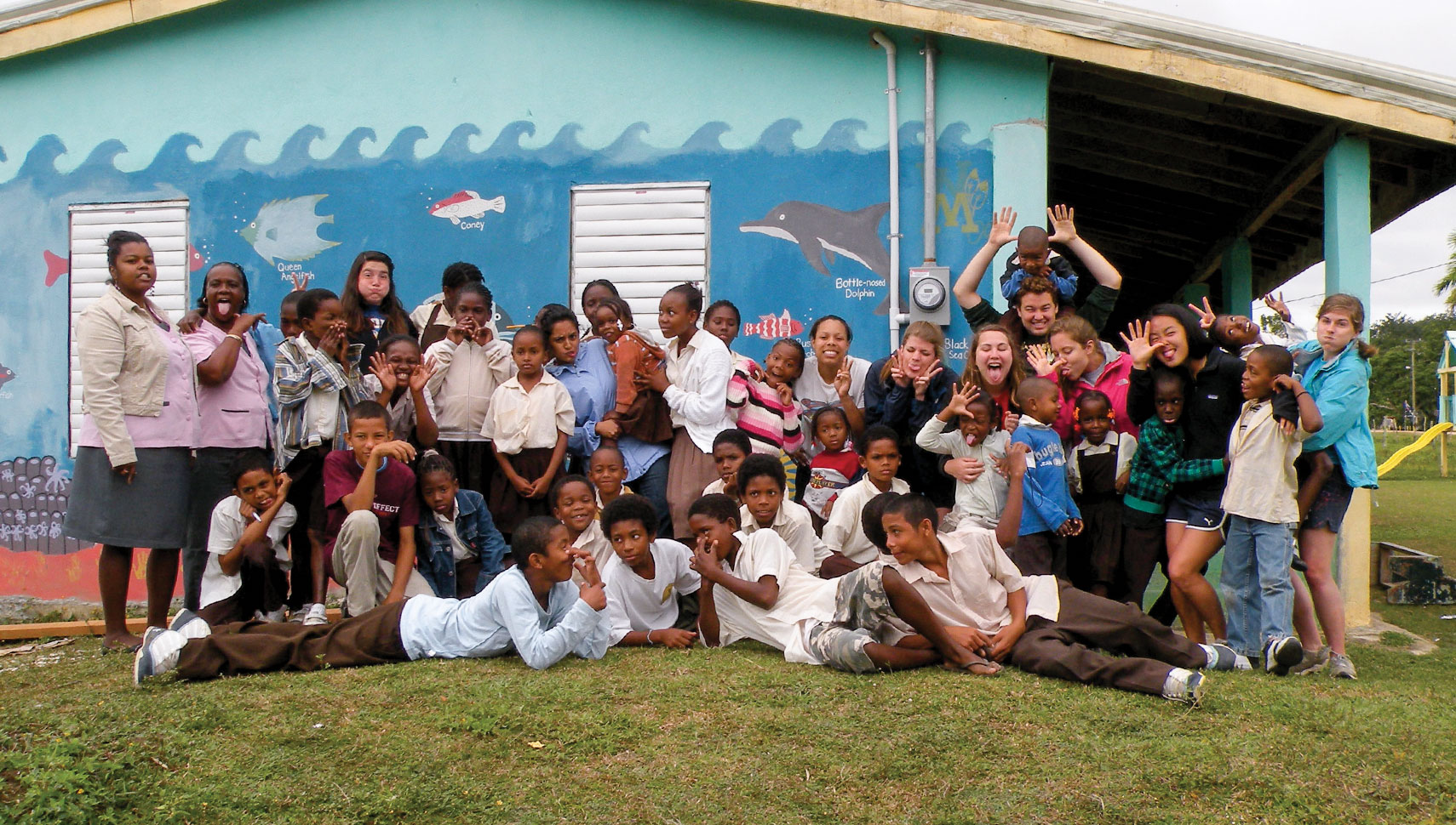 Hillery (right of center) traveled to Belize in winter 2011 with Students for Belize Education to work with communities there.