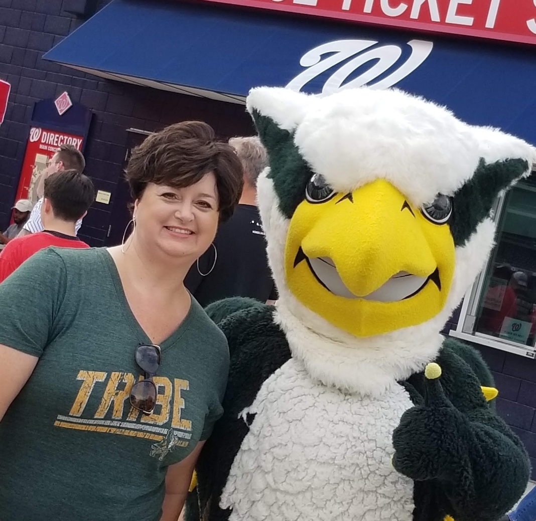 Amy Smith with the Griffin at W&M Night at the Nats