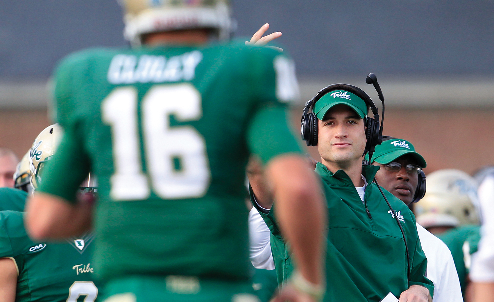 DJ Mangas '12 coaching on the W&M sideline