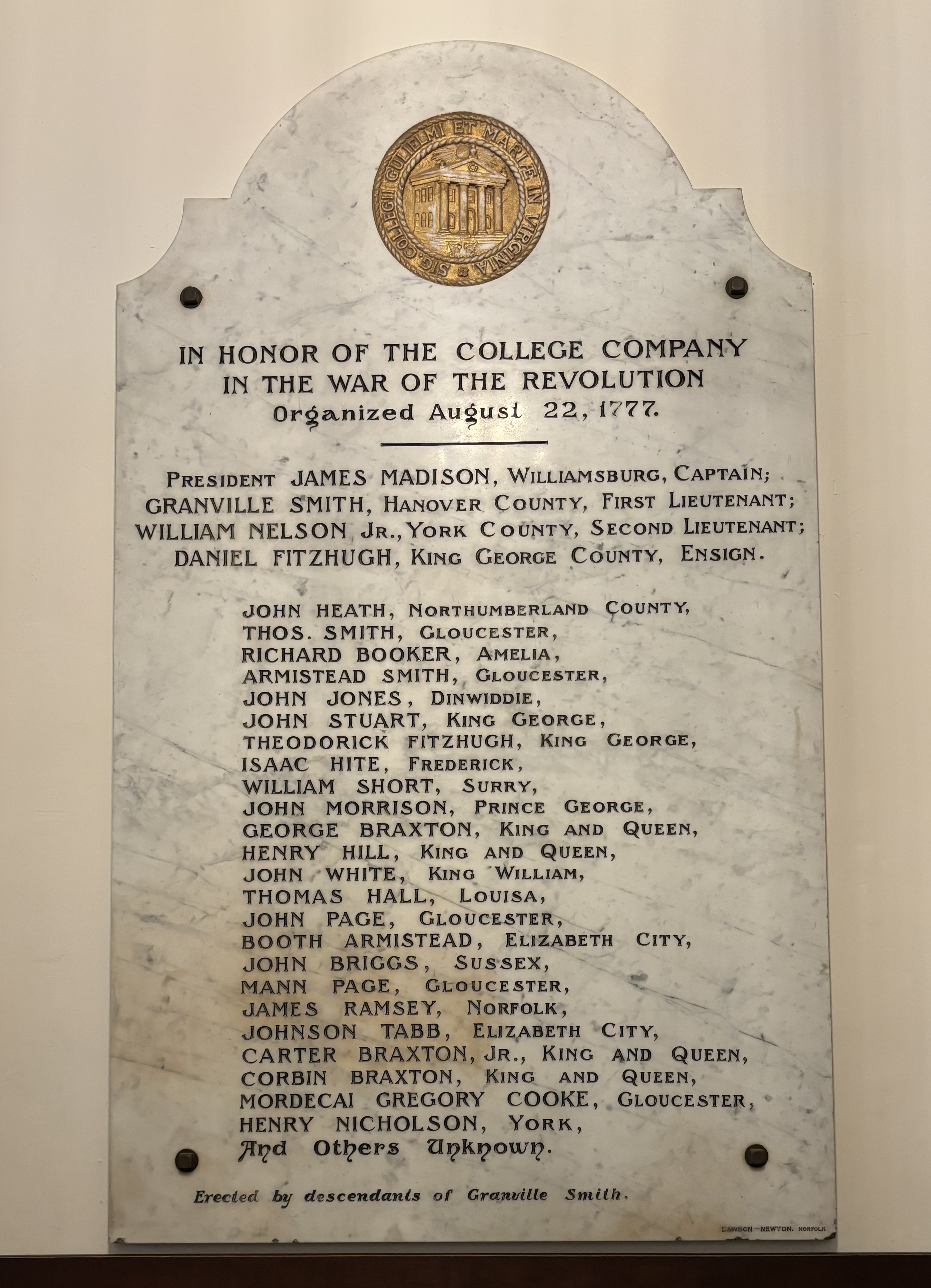 Plaque in the Wren commemorating the College Camp