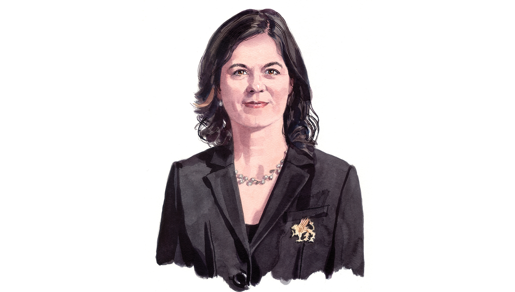 watercolor style illustration of President Katherine Rowe