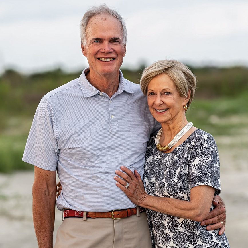 John Garrett ’67, P ’93, P ’95, G ’21, G ’23 standing with his wife, Rose Gammon Garrett ’68, P ’93, P ’95, G ’21, G ’23
