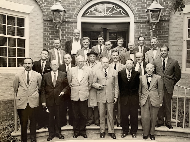 The staff of the William & Mary Quarterly journal, with Abbot standing in the top row, second from the right