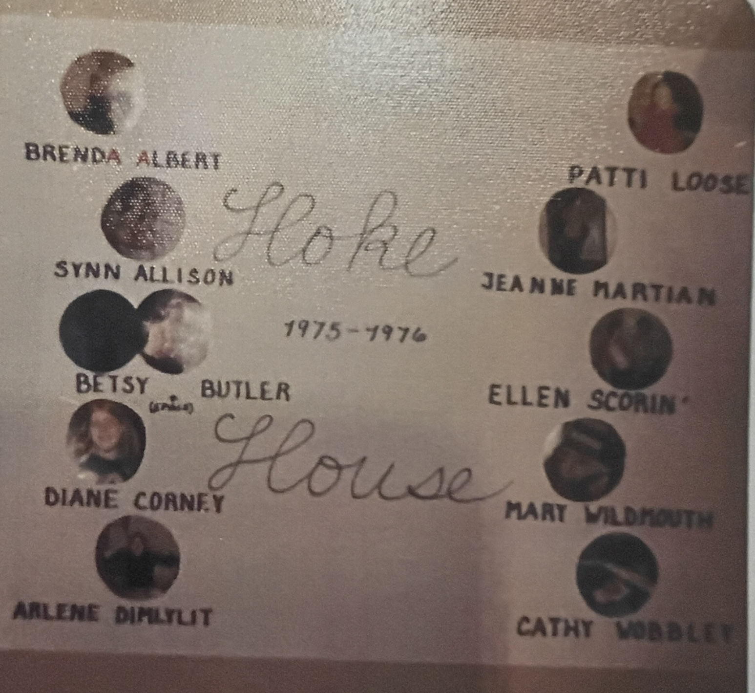 A photo of a 1970s handwritten poster with photos and names of Hoke House residents