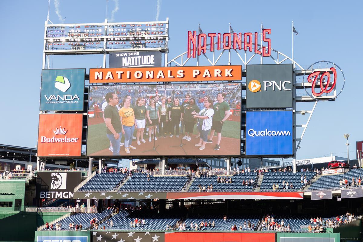 Scoreboard at W&M Night at Nats Park