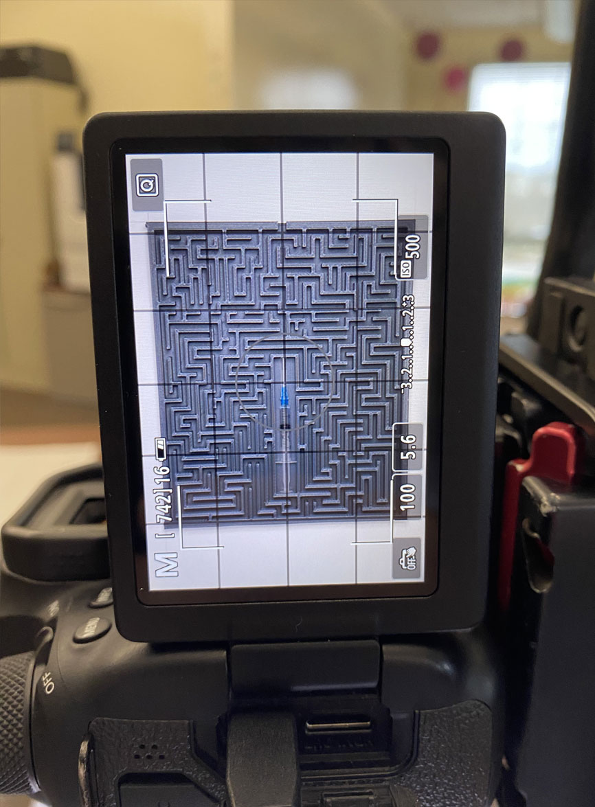 The maze as seen through a camera screen