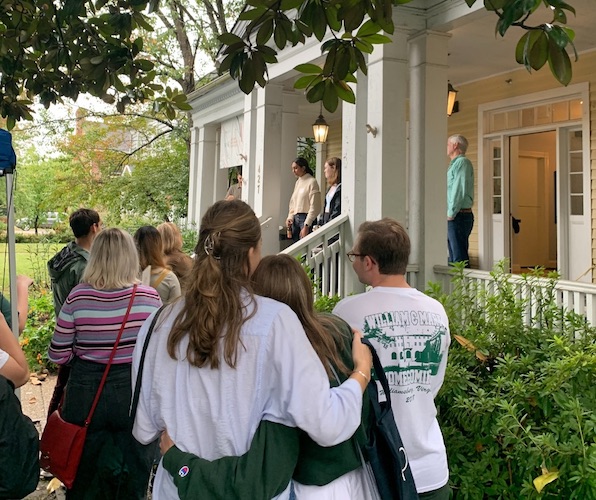 Students gather at a GRI barbecue