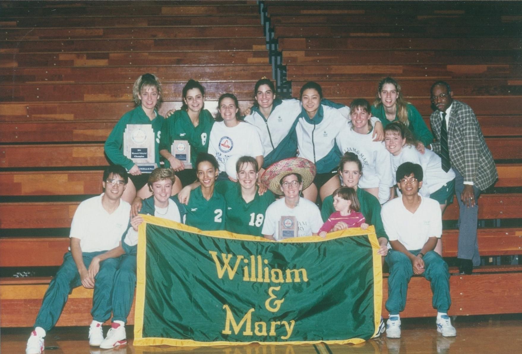 Jones (first row, second from the right) with the William & Mary women’s volleyball team in 1991