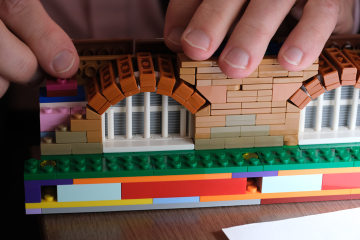 A close up of a piece of the Lego Wren.