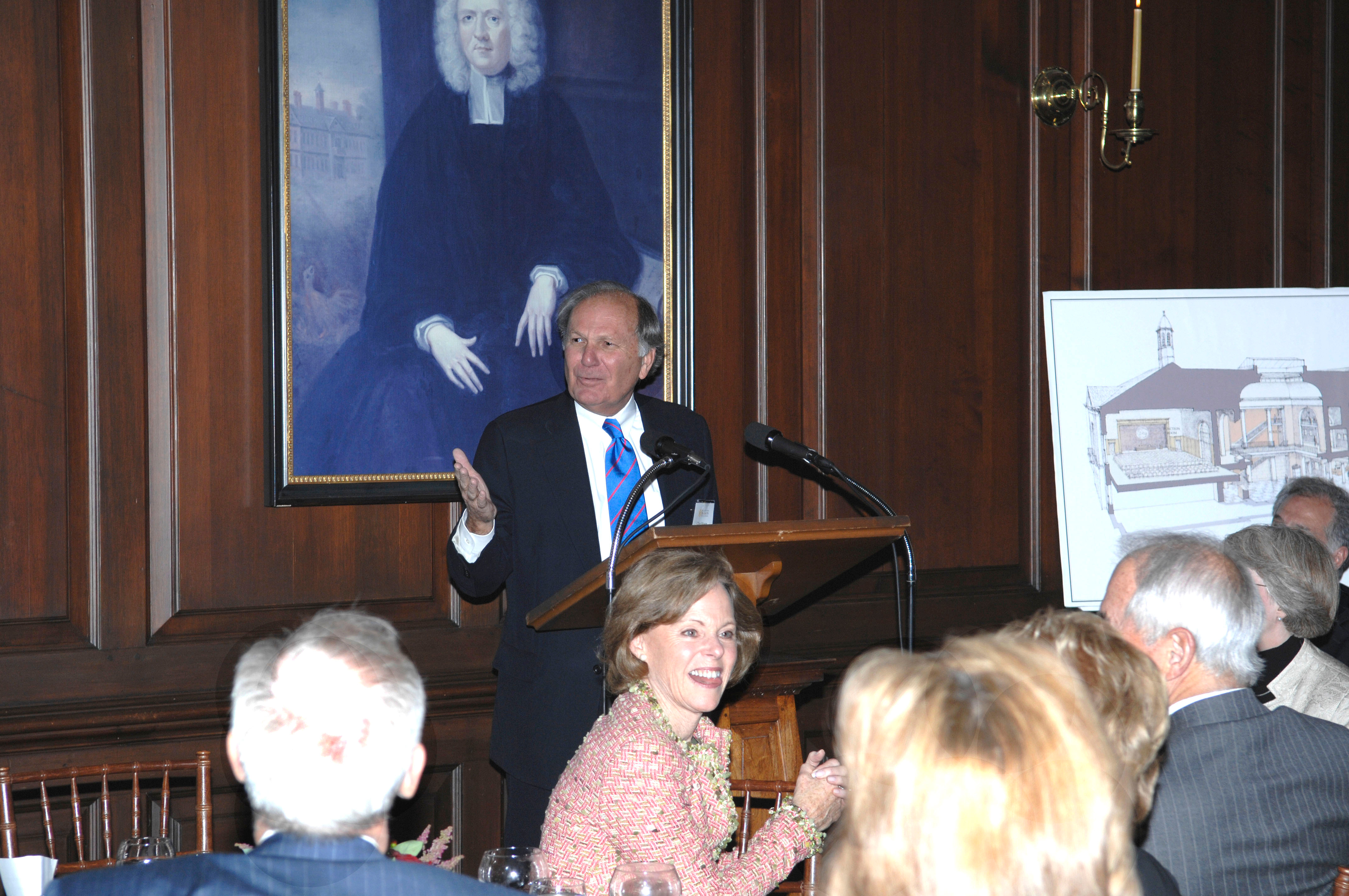 Chip Mason speaking at a business school event honoring Jim Brinkley
