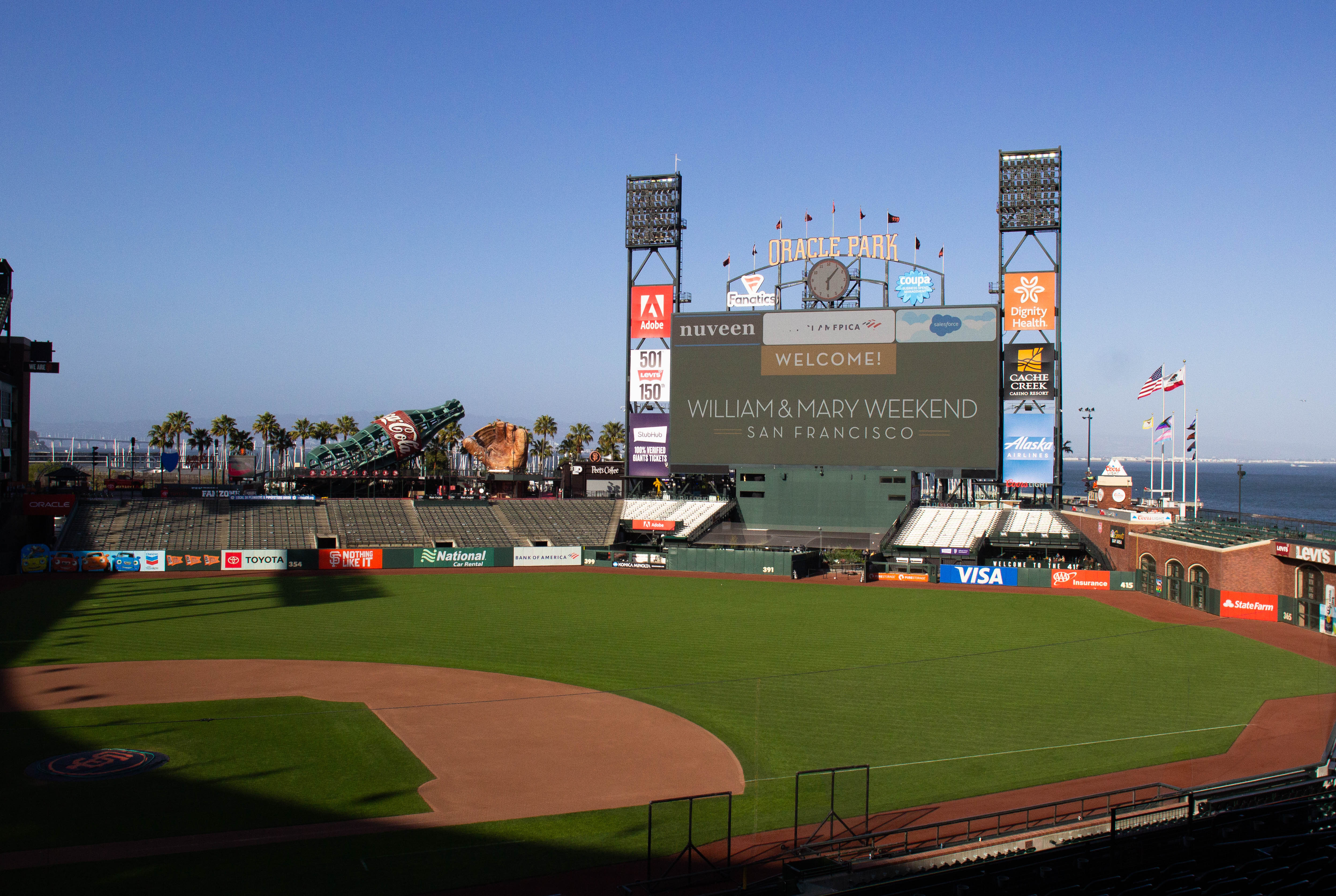 W&M Weekend on the scoreboard in Oracle Park