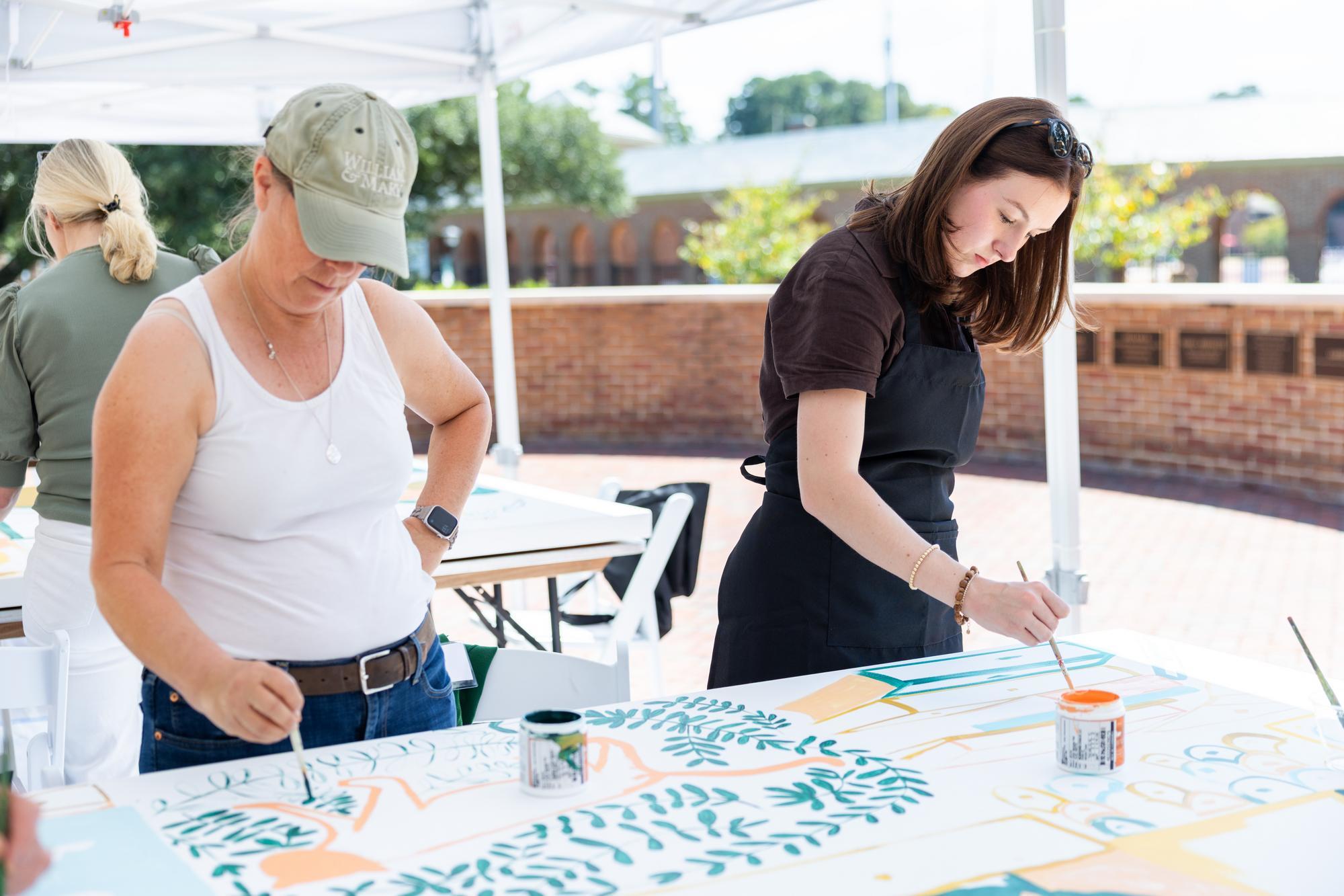 Women working on the collaborative mural